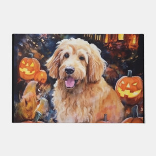 Halloween Goldendoodle mit Pumpkins Beängstigend Fußmatte