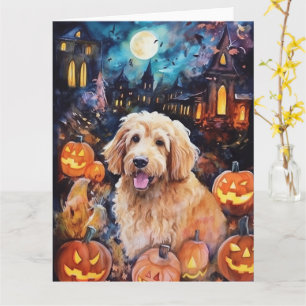 Halloween Goldendoodle mit Pumpkins Beängstigend Karte