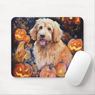Halloween Goldendoodle mit Pumpkins Beängstigend Mousepad