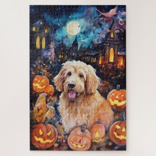 Halloween Goldendoodle mit Pumpkins Beängstigend Puzzle