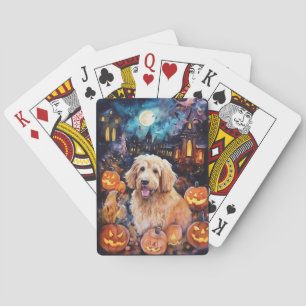 Halloween Goldendoodle mit Pumpkins Beängstigend Spielkarten