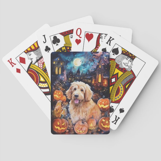 Halloween Goldendoodle mit Pumpkins Beängstigend Spielkarten (Rückseite)