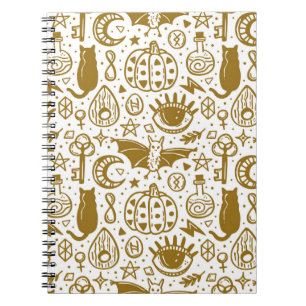 Halloween goldene Tinte, nahtloses Silhouettenmust Notizblock