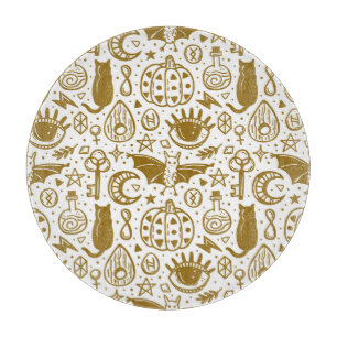 Halloween goldene Tinte, nahtloses Silhouettenmust Schneidebrett