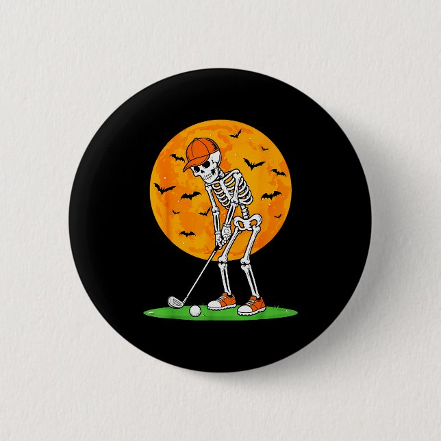 Halloween Golf Skeleton Soky Golfer Halloween Golf Button (Vorderseite)