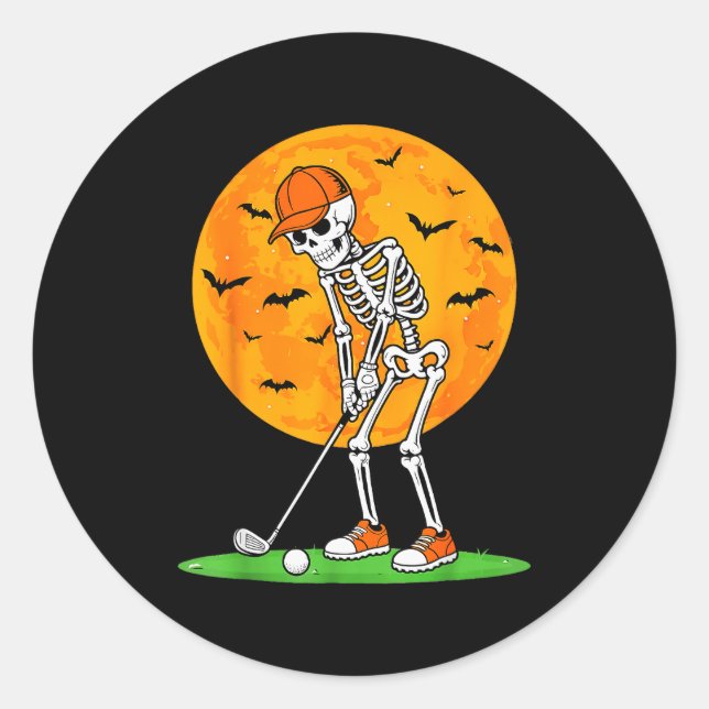 Halloween Golf Skeleton Soky Golfer Halloween Golf Runder Aufkleber (Vorderseite)