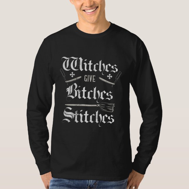 Halloween Good Witches Give Bad Stitches Wicca  T-Shirt (Vorderseite)