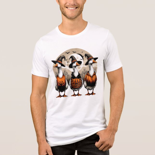 Halloween Goose Boo Ghost Autumn Pumpkin  Tri-Blend Shirt (Vorderseite)