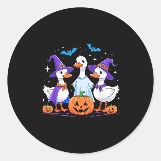 Halloween Goose Ghost Pumpkin Witch Costume Soky F Runder Aufkleber (Vorderseite)
