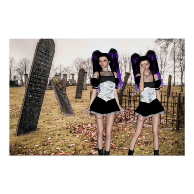 Halloween Goth Girls im Cemetar Poster (Vorderseite)