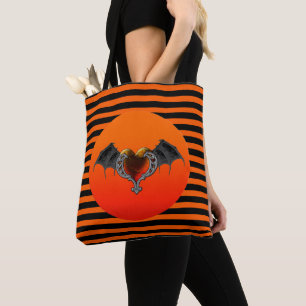 Halloween Goth Orange Heart & Bat Wings