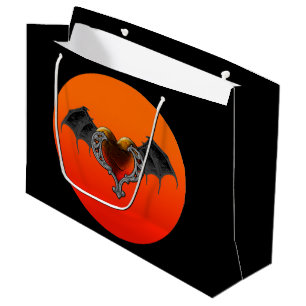 Halloween Goth Orange Heart & Bat Wings Geschenkta Große Geschenktüte