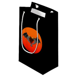 Halloween Goth Orange Heart & Bat Wings Geschenkta Kleine Geschenktüte