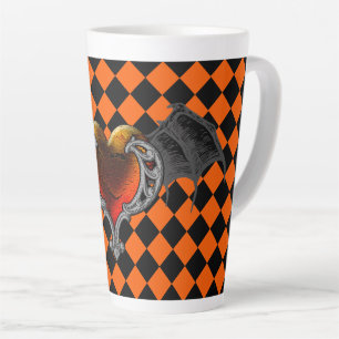 Halloween Goth Orange Herz & Fledermaus Flügel Lat Milchtasse