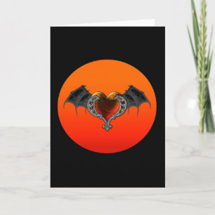 Halloween Goth Orange Herz mit Bat Wings Card Karte