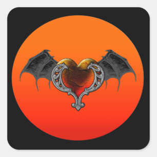 Halloween Goth Orange Herz mit Bat Wings Sticker