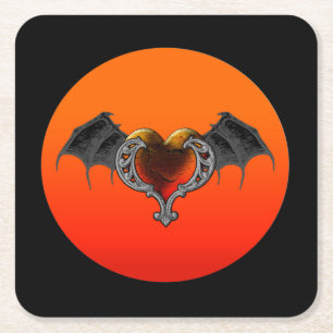 Halloween Goth Orange Herz mit Bat Wings Untersetz Rechteckiger Pappuntersetzer