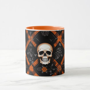 Halloween Goth Orange Tartan Muster geprüft Tasse