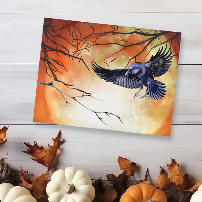 Halloween Goth Raven Crow Moon Szene Postkarte (Von Creator hochgeladen)