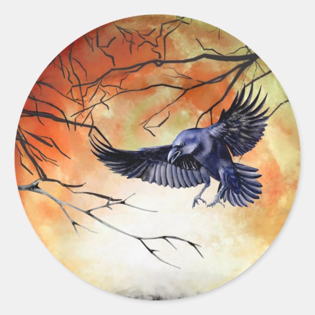 Halloween Goth Raven Crow Moon Szene Runder Aufkleber (Vorderseite)