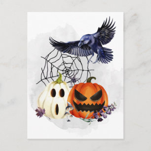 Halloween Goth Raven Crow Pumpkins Postkarte