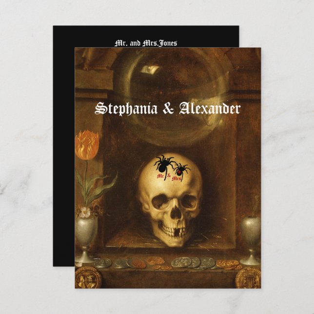 Halloween, Goth, Skull, individuelle Einladung (Vorne/Hinten)