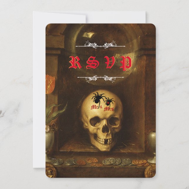 Halloween Goth, Skull, Spiders RSVP-Karten Einladung (Vorderseite)