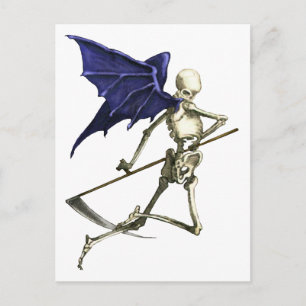 Halloween Goth Winged Grim Sensenmann Skeleton Postkarte