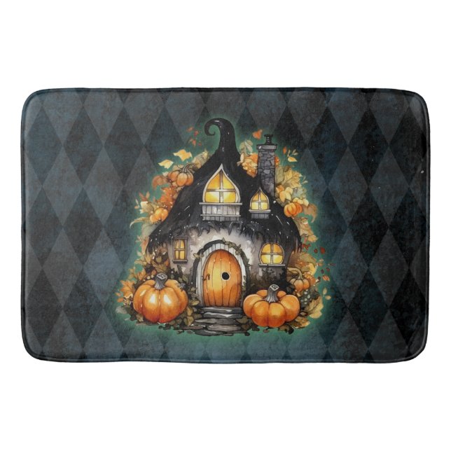 Halloween Gothic Fall Fairy Hütte Blue Raute Badematte (Vorderseite)