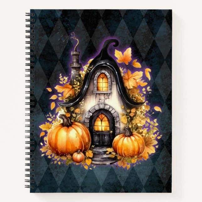 Halloween Gothic Fall Fairy Hütte Blue Raute Notizbuch (Vorderseite)