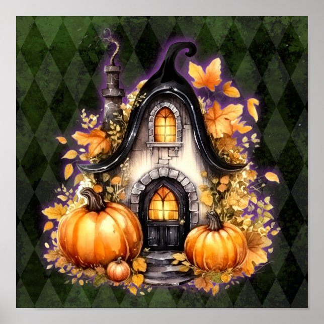 Halloween Gothic Fall Fairy Hütte Grüne Raute Poster (Vorne)