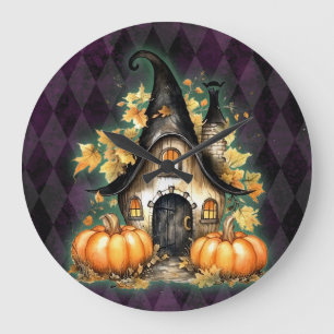 Halloween Gothic Fall Fairy Hütte Lila Raute Große Wanduhr