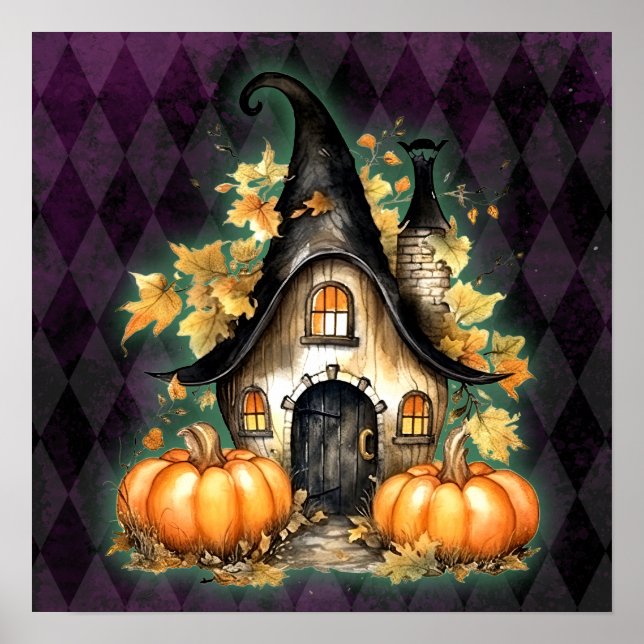 Halloween Gothic Fall Fairy Hütte Lila Raute Poster (Vorne)