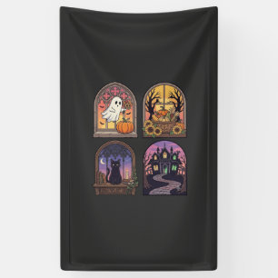 Halloween Gothic-Fenster-Geist-Kürbis-Schwarze Kat Banner