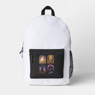 Halloween Gothic-Fenster-Geist-Kürbis-Schwarze Kat Bedruckter Rucksack