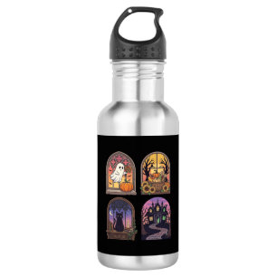 Halloween Gothic-Fenster-Geist-Kürbis-Schwarze Kat Edelstahlflasche