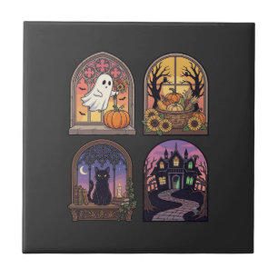 Halloween Gothic-Fenster-Geist-Kürbis-Schwarze Kat Fliese