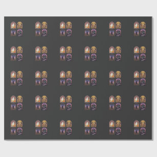 Halloween Gothic Fenster Geist Kürbis Schwarze Kat Geschenkpapier