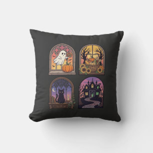 Halloween Gothic Fenster Geist Kürbis Schwarze Kat Kissen