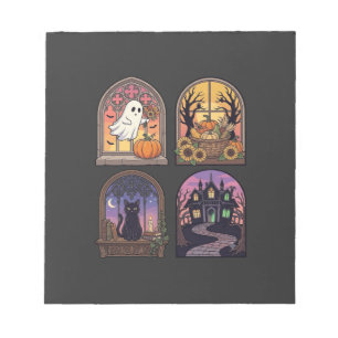 Halloween Gothic Fenster Geist Kürbis Schwarze Kat Notizblock