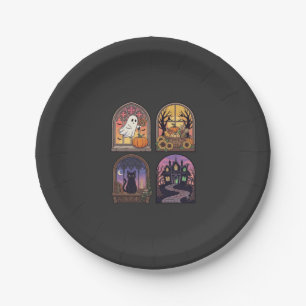 Halloween Gothic Fenster Geist Kürbis Schwarze Kat Pappteller