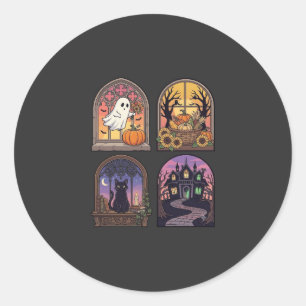 Halloween Gothic Fenster Geist Kürbis Schwarze Kat Runder Aufkleber