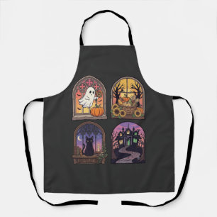 Halloween Gothic Fenster Geist Kürbis Schwarze Kat Schürze