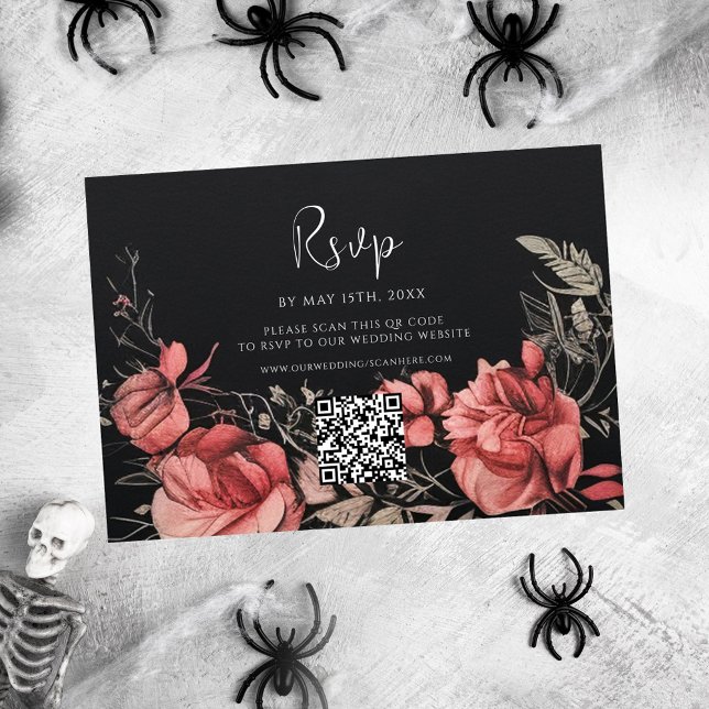 Halloween Gothic Floral QR Code Hochzeit RSVP Karte (Halloween Gothic Floral QR Code Wedding RSVP Card)