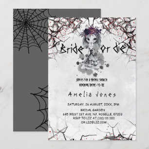 Halloween Gothic Floral Süßes Mädchen Brautparty  Einladung
