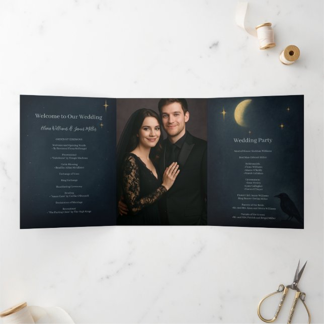 Halloween Gothic Graveyard Wedding Dreifach-gefaltete Programmkarte (Innenseite)