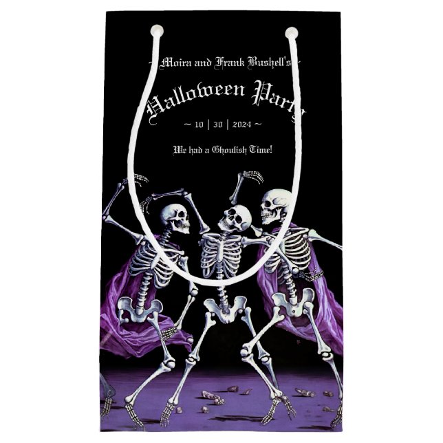 Halloween, Gothic Lila Dancing Skeletons Kleine Geschenktüte (Vorderseite)