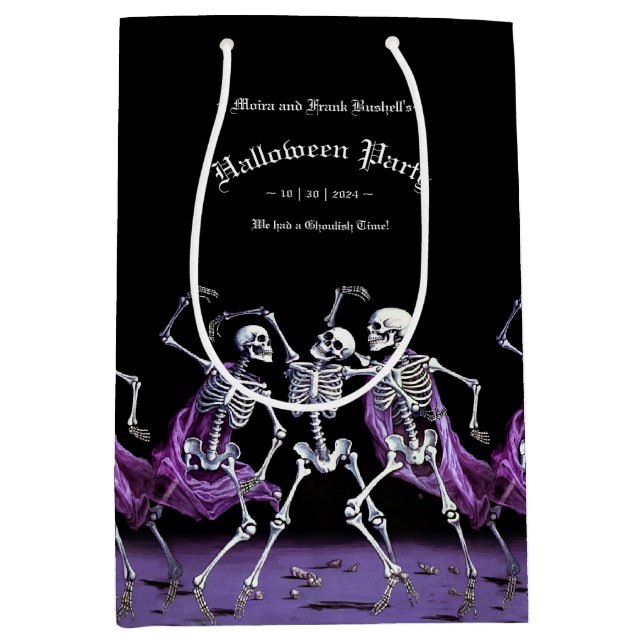 Halloween, Gothic Lila Dancing Skeletons Mittlere Geschenktüte (Vorderseite)