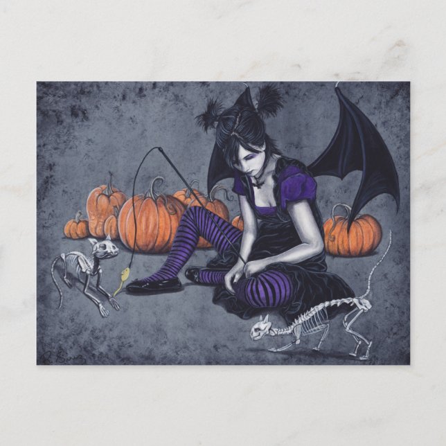 Halloween Gothic Skeleton Cats Demon Postcard Postkarte (Vorderseite)