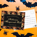 Halloween Gothic Skull Black Red Party Einladung Postkarte<br><div class="desc">Diese gotische Halloween-Party-Postkarteneinladung zeigt ein Muster gruseliger Schädel,  die in einem schwarzen Abgrund hinter Ihrer Maskerade-Einladung schwimmen. Jeder spukhafte Schädel ist mit rote Rosen geschmückt. Ihre leeren seelenlosen Augen werden scharf gegen die Krone der gotischen Rose und den Strauß toter Blume kontrastiert.</div>
